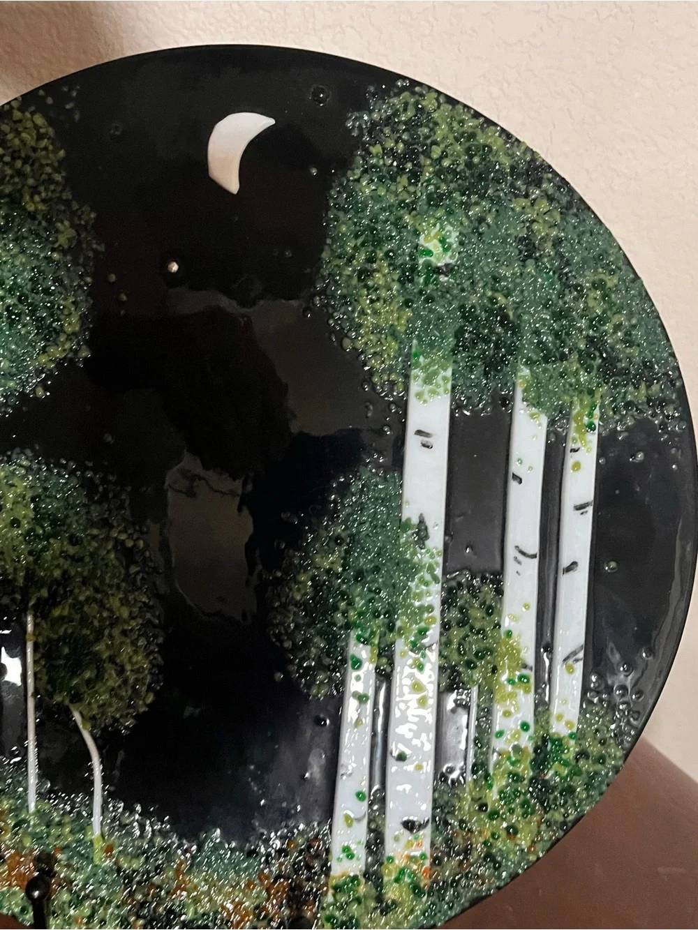 Handcrafted Infused Glass Forest Art Plate Glass 11” D